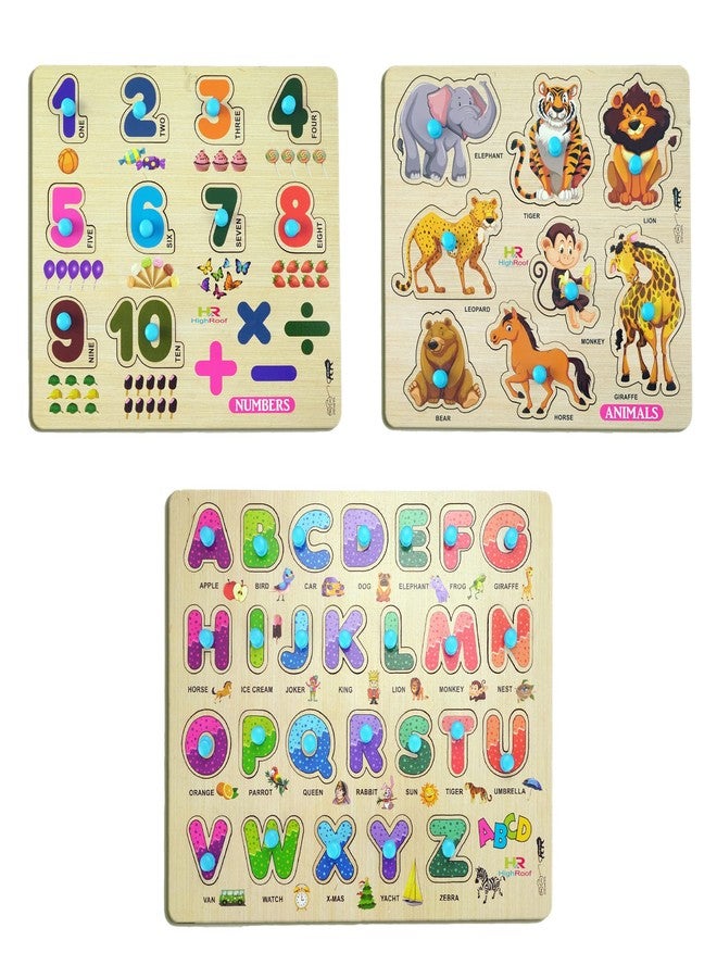 HIGHROOF® Kids Fort Pre Nursery Educational Jigsaw Puzzles for Adults Kids Learning Toys Kit Board Game 3 pcs Set of Numbers Alphabets & Animals Educational Toy - Image 1
